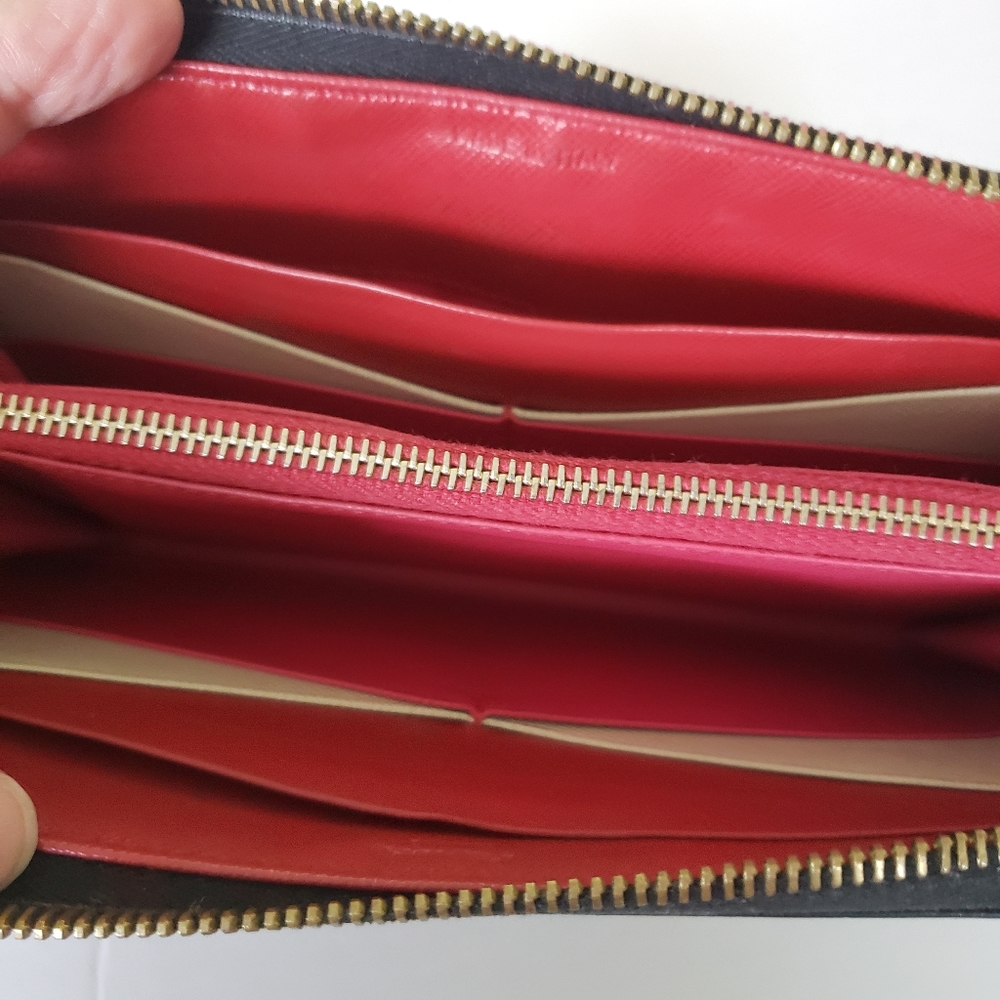 Prada Long Wallet Leather Zipper Black Zip Around Italy Continental Logo Clutch - Picture 10 of 13